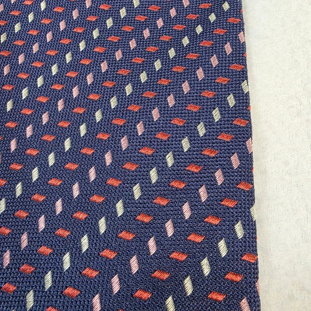 Tom Barnett Dormeuil Silk Tie Navy Blue Geometric Micro Pattern Made in France